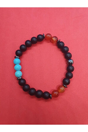 Hematit Oniks Akik Turkuaz Taşı Tasarım Bileklik