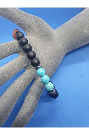 Hematit Oniks Akik Turkuaz Taşı Tasarım Bileklik
