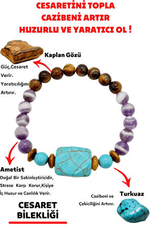 Kaplan Gözü Ametist Turkuaz Doğaltaş Bileklik