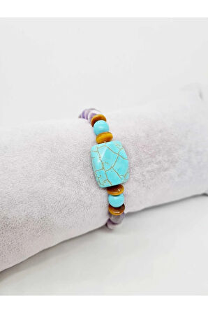 Kaplan Gözü Ametist Turkuaz Doğaltaş Bileklik