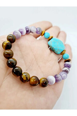 Kaplan Gözü Ametist Turkuaz Doğaltaş Bileklik