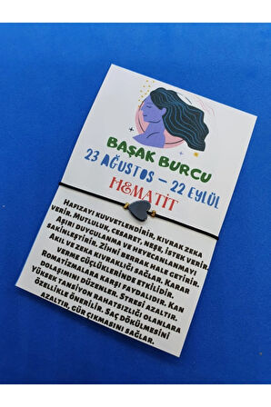 Sertifikalı Başak Burcu Kalp Hematit Doğal Taş İp Burç Bilekliği