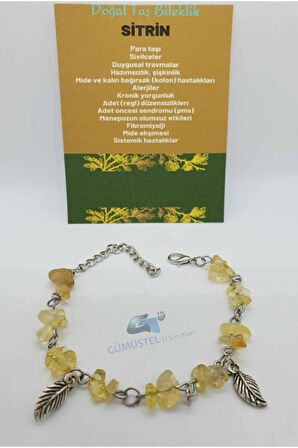 Sertifikalı Sitrin Taşı Bileklik Orijinal Doğal Taş Tasarım Bileklik