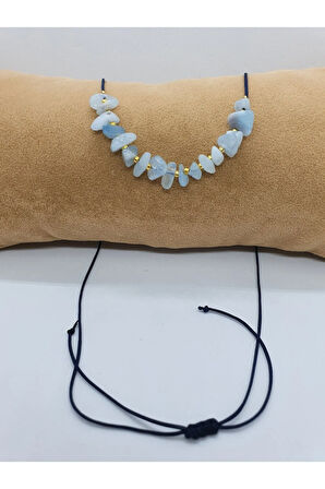 Akuamarin Taşı Tasarım Kolye Ayarlanabilir Orijinal Doğal Taş Çok Fonksiyonlu Kolye