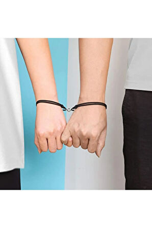 Ruh Eşi Hematit Mıknatıslı Çift Bilekliği Doğal Taşlı İp Bileklik