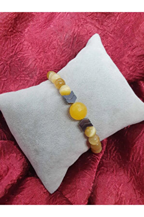 Sertifikalı Doğal Taş Kaplan Gözü Akik Hematit Taşı Tasarım Bileklik