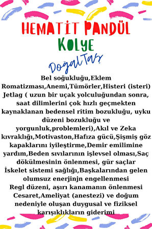 Hematit Doğal Taş Pandül Kolye Zincir Dahil Gri Zincir ve İp Dahil