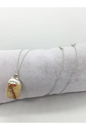 Jasper Taşı Doğal Taş Kolye (Zincir ve İp Dahil)