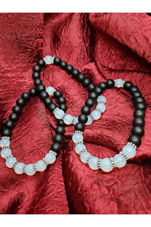 Opal ve Oniks Doğal Taş Bileklik 8mm