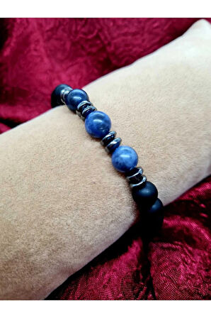 Sodalit & Hematit & Oniks Doğal Taş Bileklik