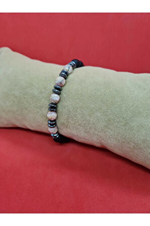 Doğal Taş Rodokrozit & Hematit & Oniks Doğal Taş Bileklik