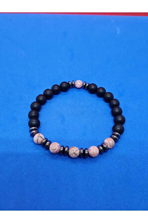 Doğal Taş Rodokrozit & Hematit & Oniks Doğal Taş Bileklik