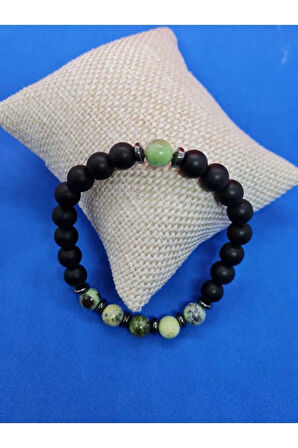 Doğal Taş Krizopras & Hematit & Oniks Bileklik