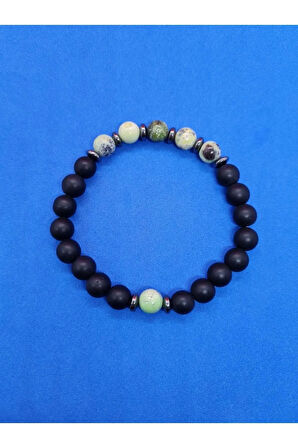 Doğal Taş Krizopras & Hematit & Oniks Bileklik