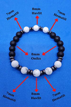 Doğal Taş Havlit & Hematit & Oniks Bileklik