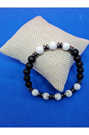 Doğal Taş Havlit & Hematit & Oniks Bileklik
