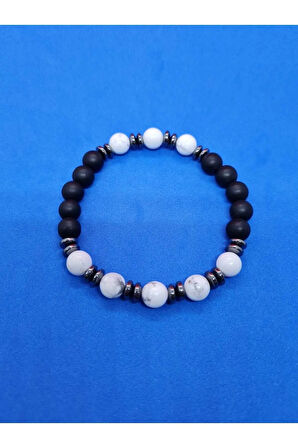 Doğal Taş Havlit & Hematit & Oniks Bileklik