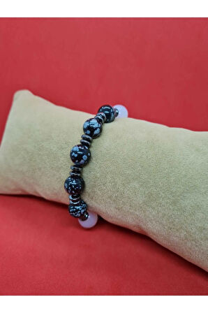 Doğal Taş Obsidyen & Opal & Hematit & Oniks Taşı Bileklik