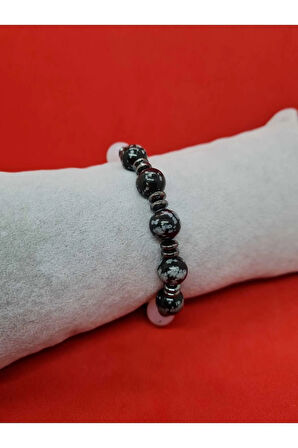 Doğal Taş Obsidyen & Opal & Hematit & Oniks Taşı Bileklik