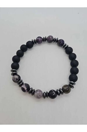 Shungite, Hematit, Oniks Doğal Taş Bileklik Tasarım