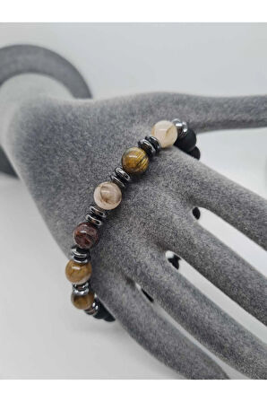 Pietersite, Hematit, Oniks Doğal Taş Bileklik Tasarım