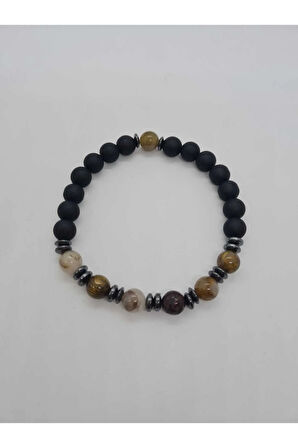 Pietersite, Hematit, Oniks Doğal Taş Bileklik Tasarım