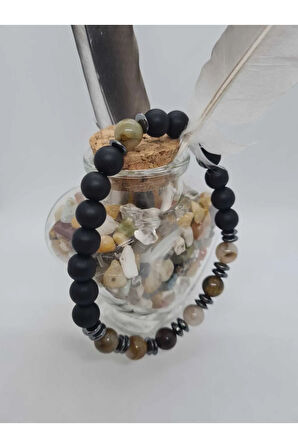 Pietersite, Hematit, Oniks Doğal Taş Bileklik Tasarım