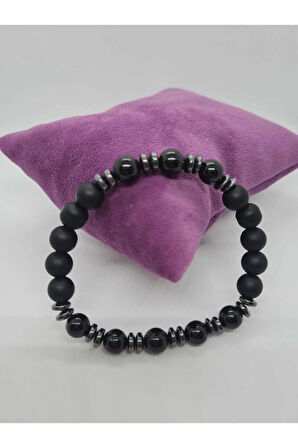 Siyah Turmalin, Hematit, Oniks Doğal Taş Bileklik Tasarım