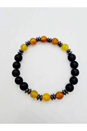 Akik Hematit Oniks Doğal Taş Bileklik