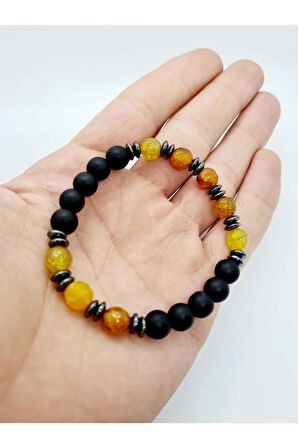 Akik Hematit Oniks Doğal Taş Bileklik