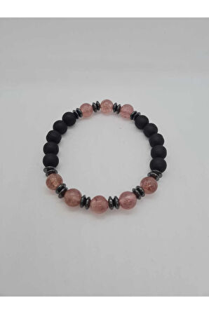 Gül Kuvars , Hematit , Oniks Doğal Taş Bileklik Tasarım