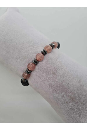 Gül Kuvars , Hematit , Oniks Doğal Taş Bileklik Tasarım