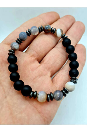 Bostwana Akik , Hematit , Oniks Doğal Taş Bileklik 8MM