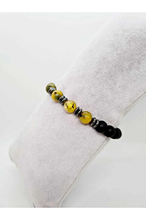 Doğal Taş Yosunlu Akik , Hematit , Oniks Doğal Taş Bileklik