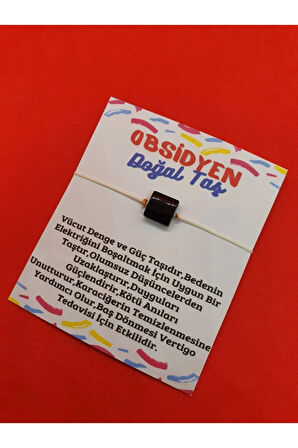 Sertifikalı Obsidyen Taşı Bileklik Ayarlamalı Kare Ipli