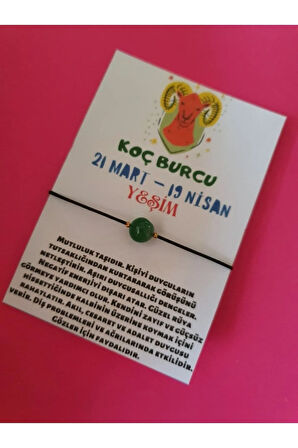 Koç Burcu Yeşim Doğal Taşlı İp Burç Bilekliği