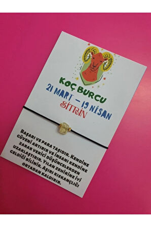 Sertifikalı Koç Burcu Sitrin Doğal Taşlı İp Burç Bilekliği