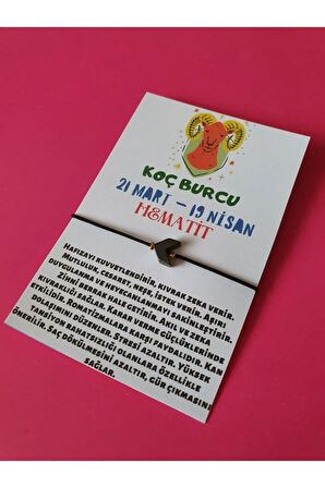 Koç Burcu Hematit Doğal Taşlı İp Burç Bilekliği