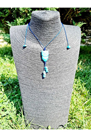Turkuaz Doğal Taş Kolye Baykuş Detaylı Tasarım Cazibe Nazar