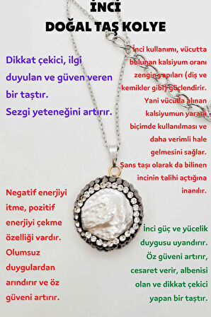 Doğal İnci Kolye Zirkon Taş İşlemeli Özgüven Cesaret Güven