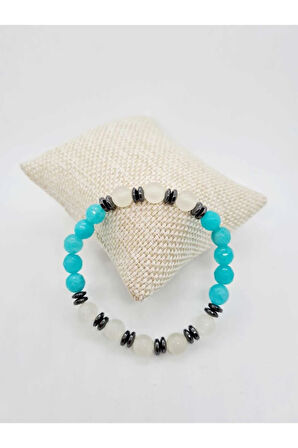 Amazonit Kedi Gözü Hematit Doğal Taş Bileklik Karanlıkta Işık Saçar