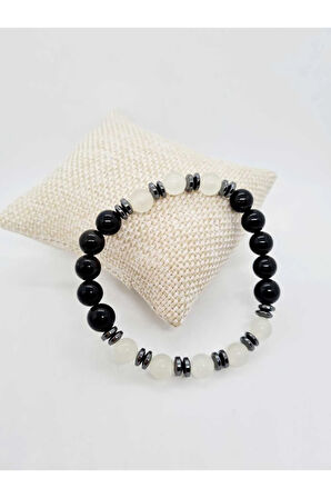 Obsidyen Kedi Gözü Hematit Doğal Taş Bileklik Karanlıkta Işık Saçar