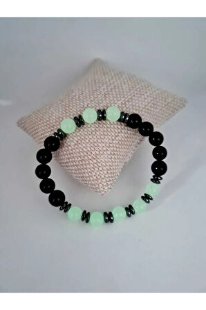 Obsidyen Kedi Gözü Hematit Doğal Taş Bileklik Karanlıkta Işık Saçar