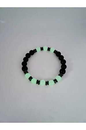 Obsidyen Kedi Gözü Hematit Doğal Taş Bileklik Karanlıkta Işık Saçar