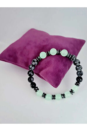 Karlı Obsidyen Kedi Gözü Hematit Doğal Taş Bileklik Karanlıkta Işık Saçar