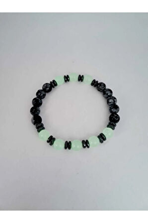 Karlı Obsidyen Kedi Gözü Hematit Doğal Taş Bileklik Karanlıkta Işık Saçar