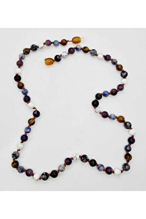 Sertifikalı Özel Tasarım Ikizler Burcu Kolye Obsidyen Kaplan Gözü Ametist Sodalit Havlit