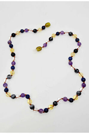 Sertifikalı Özel Tasarım Başak Burcu Kolye Lapis Lazuli Opal Obsidyen Kristal Kuvars Ametist