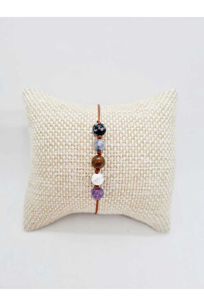 Sertifikalı Özel Tasarım Doğal Taş Ikizler Burcu Bileklik Obsidyen Sodalit K.Gözü Havlit Ametist