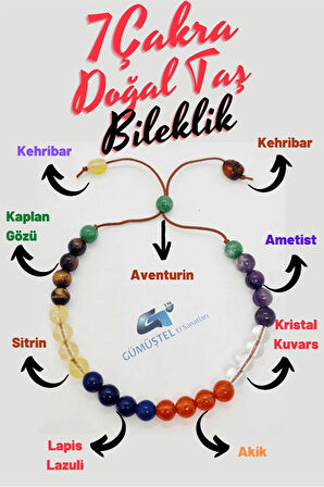 Doğal Taş 7 Çakra Bileklik Kehribar, Akik, Sitrin, Kaplan Gözü, Aventurin, Lapis, Ametist, K.Kuvars